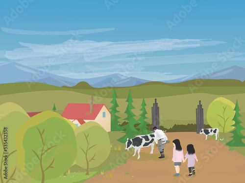 牛の酪農農家風景