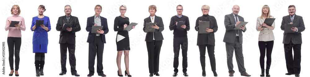 group of successful people with notepad in hands isolated group of successful people with notepad in hands isolated