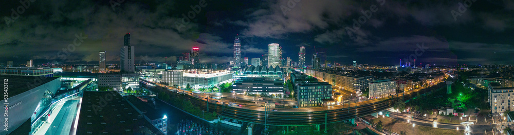 Frankfurt City at night with clouds in the sky 