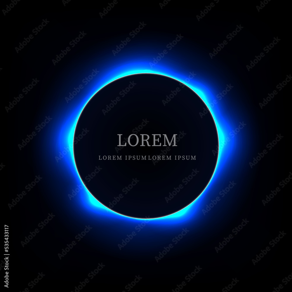 Vector blue neon circle frame on black background. Vector blue neon circle frame on black background.
