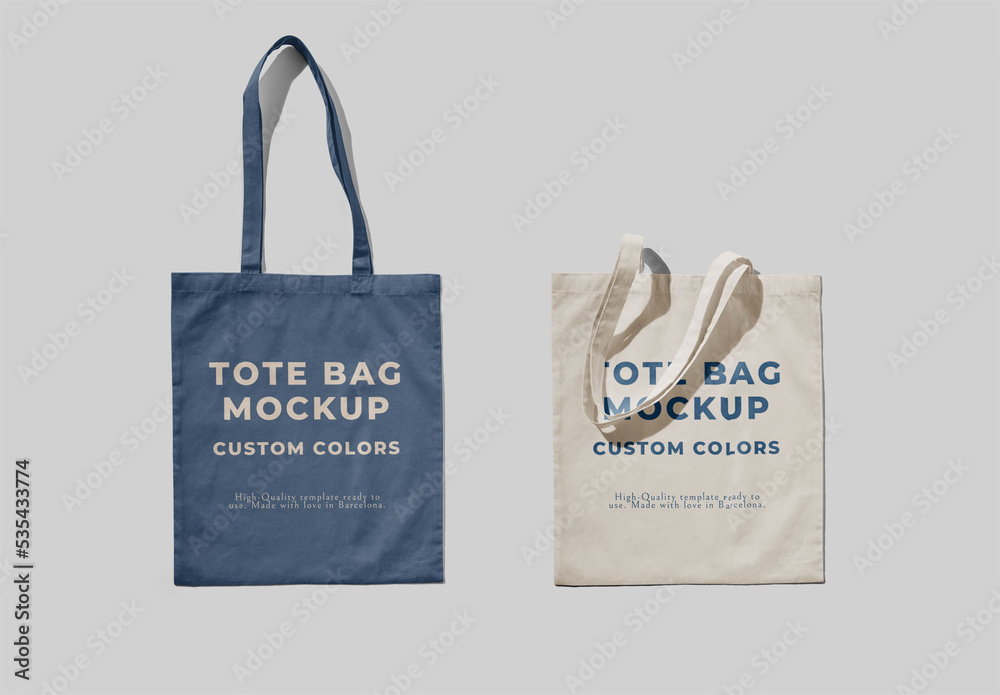 Two Tote Bag Mockup Set With Customizable Color Stock Template | Adobe ...
