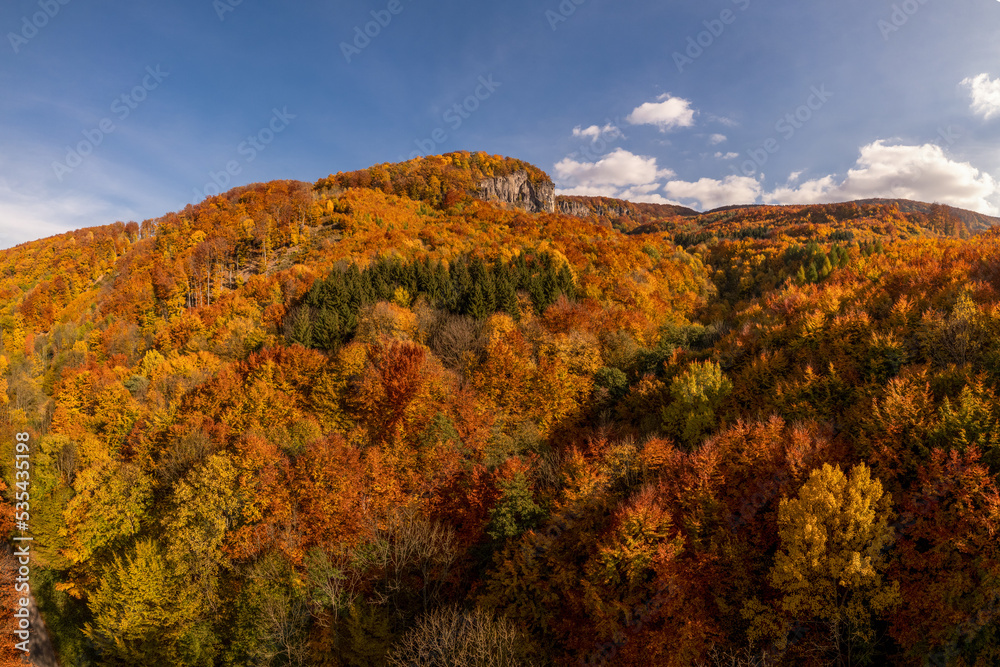 Beautiful aerial view of slovakian landscape in autumn. Mountain range Vtacnik.