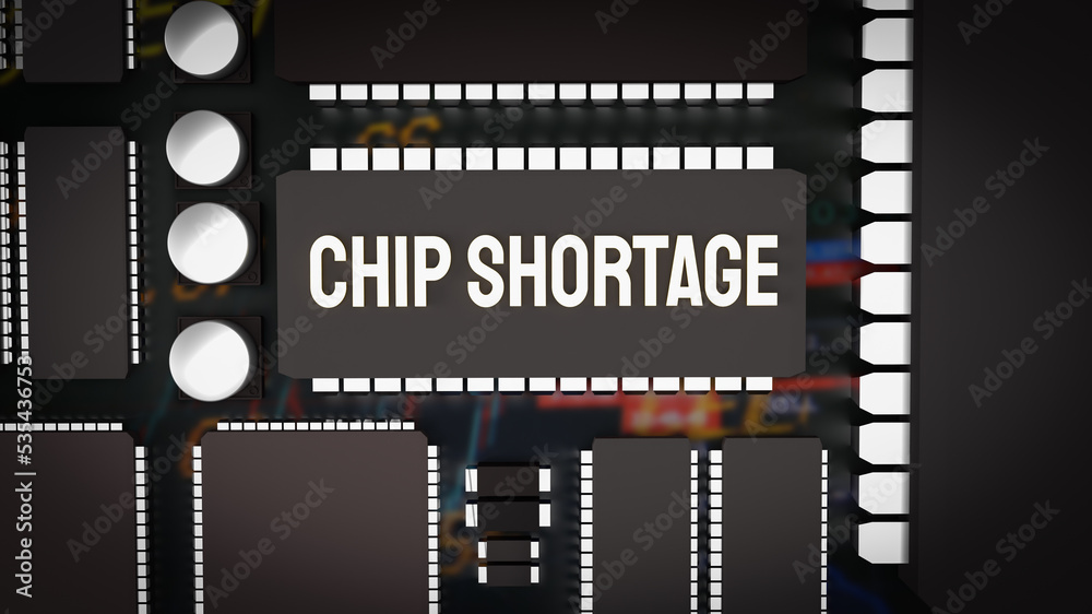 Obraz premium The chip shortage text and ic and pcb board 3d rendering