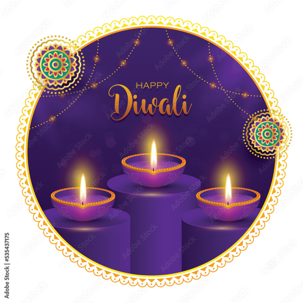 Happy Diwali Greeting with Diya Decoration Happy Diwali Greeting with Diya Decoration