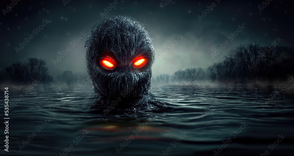 A creepy monster living in a lake. The monster's ascent from the water on a  dark night. Realistic digital illustration. Fantastic Background. Concept  Art. CG Artwork. Stock Illustration | Adobe Stock