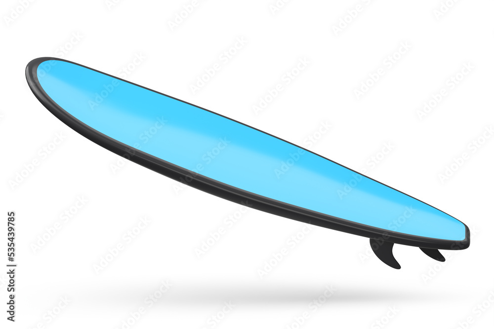 Realistic blue surfboard for summer surfing isolated on white background.