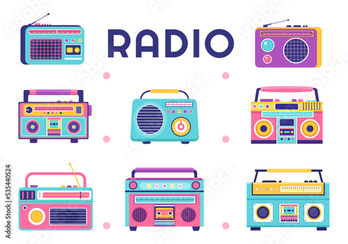Radio Player for Record, Talk Show, Interviews Celebrity and Listening to Music in Template Hand Drawn Cartoon Flat Style Illustration