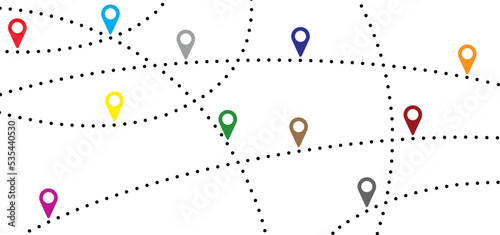 Footpath walking, bike route or air plane line path. Flat vector footprint. Footsteps silhouette pictogram or logo. Travel point navigation. Tourism route concept. Location start pointer.