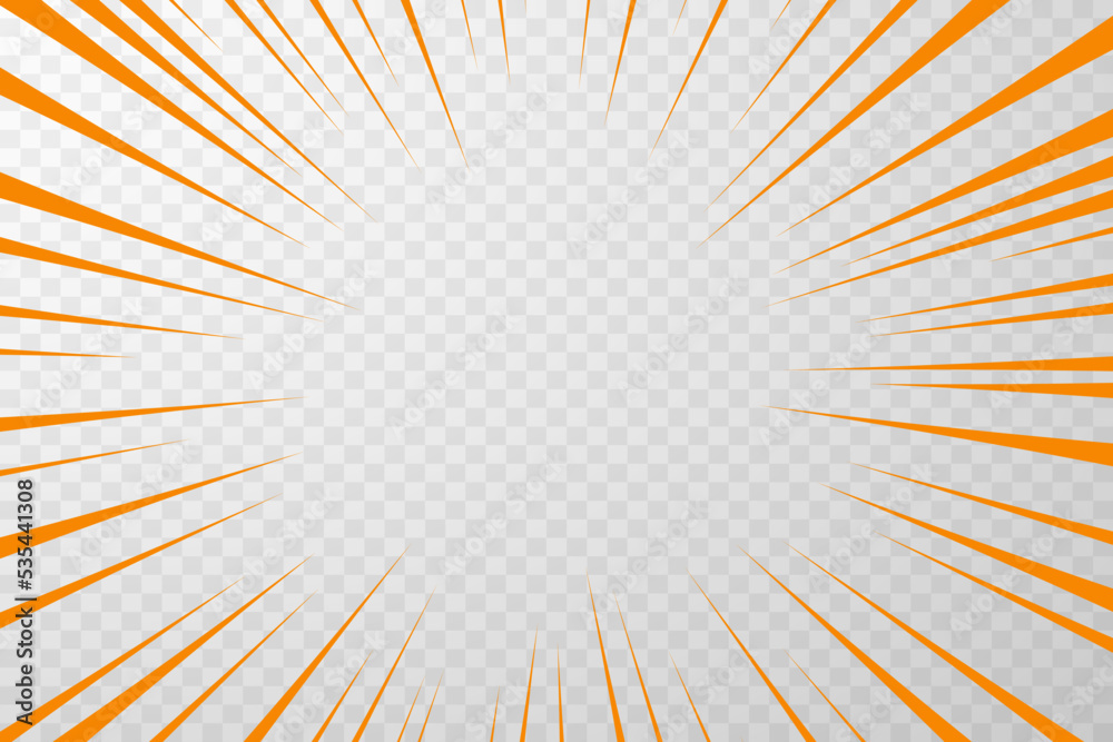 Abstract comic flash with orange radial lines ray on transparent ...