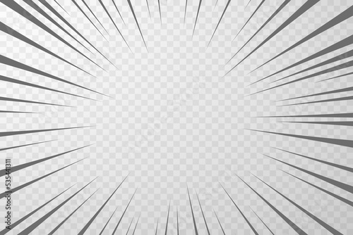 Abstract comic flash with radial lines ray on transparent background. Tamplate with flash explosion rays effect. Vector cartoon illustration.