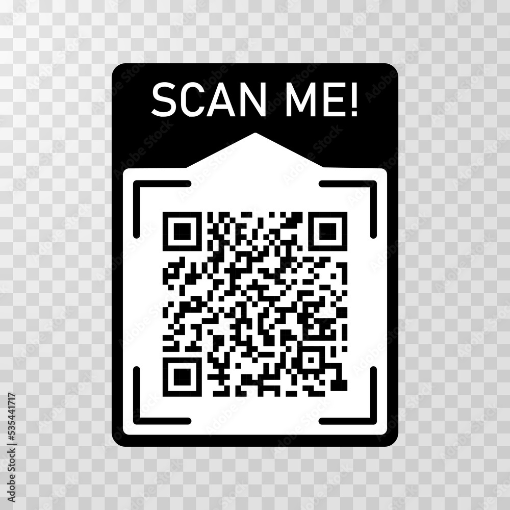 Scan me icon with Qr code for smartphone isolated on transparent background. Qr code for payment, advertising, mobile app vector illustration. Scan me icon with Qr code for smartphone isolated on transparent background. Qr code for payment, advertising, mobile app vector illustration.