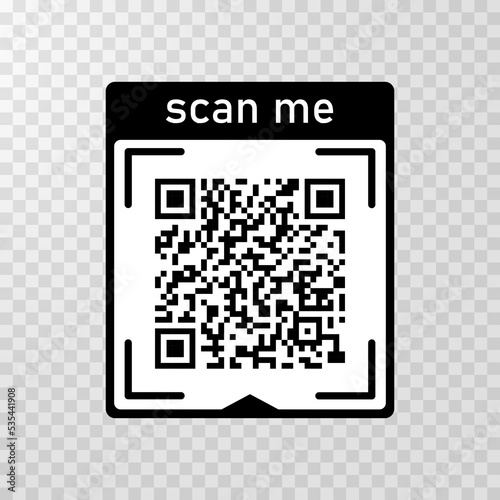 Scan me icon with Qr code for smartphone isolated on transparent background. Qr code for payment, advertising, mobile app vector illustration.