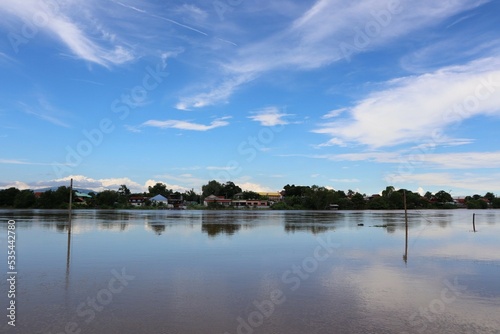 Landscape, Chao Phraya River, flood in the area, Nakhon Sawan, Thailand