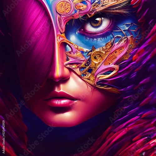Colorful and psychedelic paiinted portrait of a girl