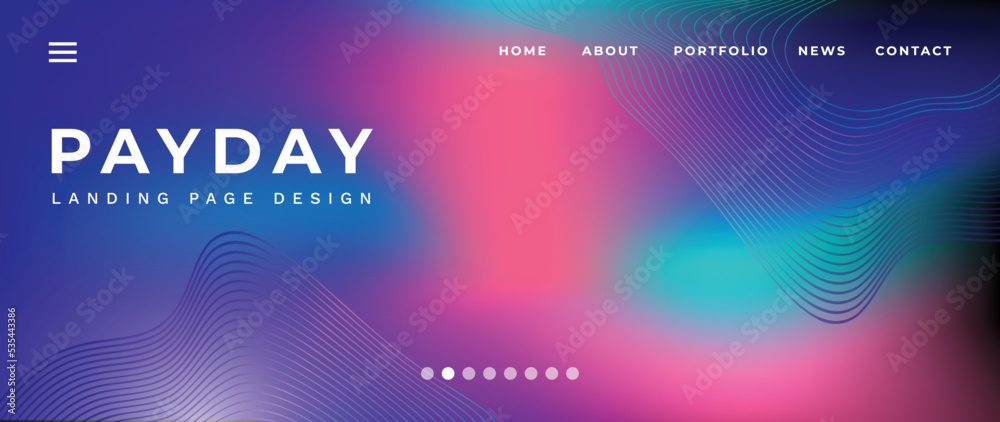 Website page gradient background vector. Modern digital wallpaper with vibrant color, dynamic wave lines. Futuristic landing page illustration for branding, commercial, advertising, web.