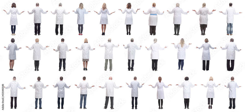 group of doctors standing with their backs isolated group of doctors standing with their backs isolated