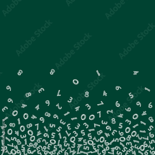 Falling handdrawn chalk numbers. Math study concept with flying digits. Splendid back to school mathematics banner on blackboard background. Falling numbers vector illustration.