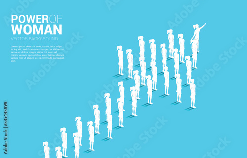 Group of businesswoman standing together shape arrow. business concept for company mission and teamwork.