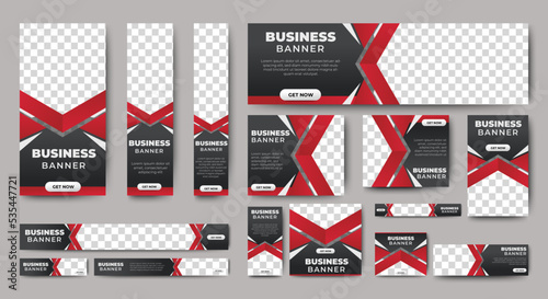 Business Solution web banners of standard size with a place for photos. Vertical, horizontal and square template