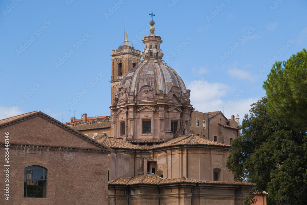 View of  dome of the church in the historic center of Rome in Lazio Italy