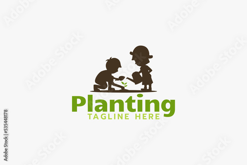 planting logo with silhouettes of two children doing planting activities.