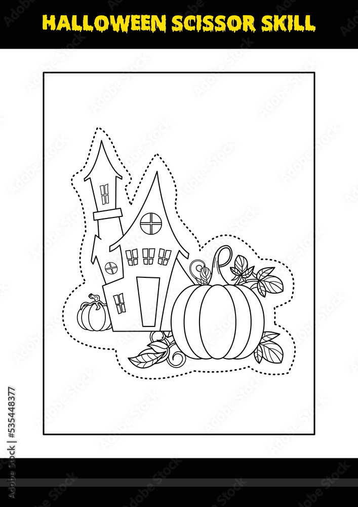 Fototapeta premium Halloween scissor skill for kids. Halloween scissor skill coloring page for kids.