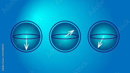 Tree quantum qubit in superposition states, bloch sphere, visualisation of concept of quantum coputing, vector illustration