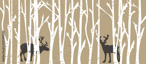 Deer in the Wood  vector  graphic elements  banner  card  trees in the forest.