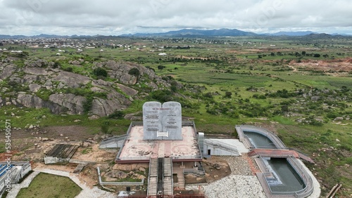 Aerial city view of  Ten Commandments Monument in Jos, Nigeria from high above photo