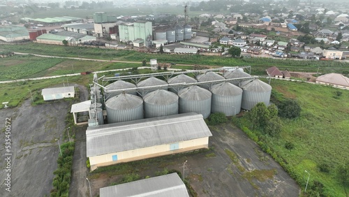 Aerial city view of Grand Cereals in Jos, Nigeria from high above photo