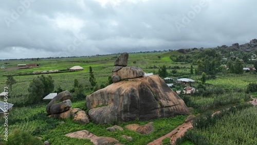 Aerial city view of Riyom rock in Jos, Nigeria from high above photo