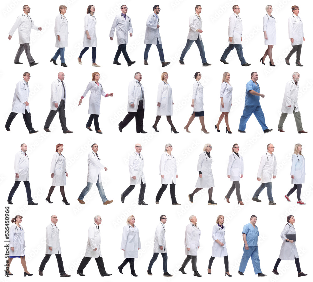 group of doctors in motion isolated on white group of doctors in motion isolated on white