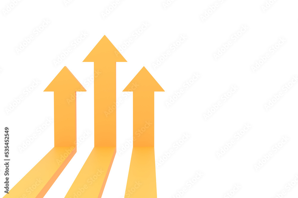 3D. yellow arrows rising on the wall, growth chart or graph investment - booming economic growth breaking record 3D. yellow arrows rising on the wall, growth chart or graph investment - booming economic growth breaking record