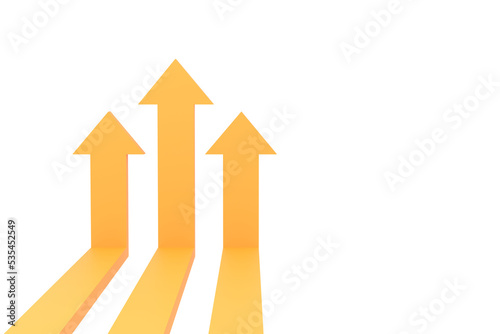 3D. yellow arrows rising on the wall, growth chart or graph investment - booming economic growth breaking record