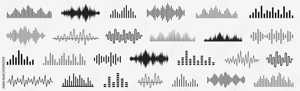 Sound wave set. Sound waves, Equalizer, Audio waves, Radio signal, Music. Recording. Vector illustration - obrazy, fototapety, plakaty 