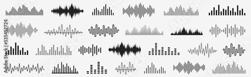 Sound wave set. Sound waves, Equalizer, Audio waves, Radio signal, Music. Recording. Vector illustration photo