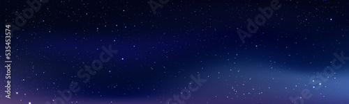 Magic color galaxy with star and planet. Space background with realistic purple and pink nebula, stardust and shining stars. Infinite universe and starry night blue sky. Realistic cosmos light. Vector