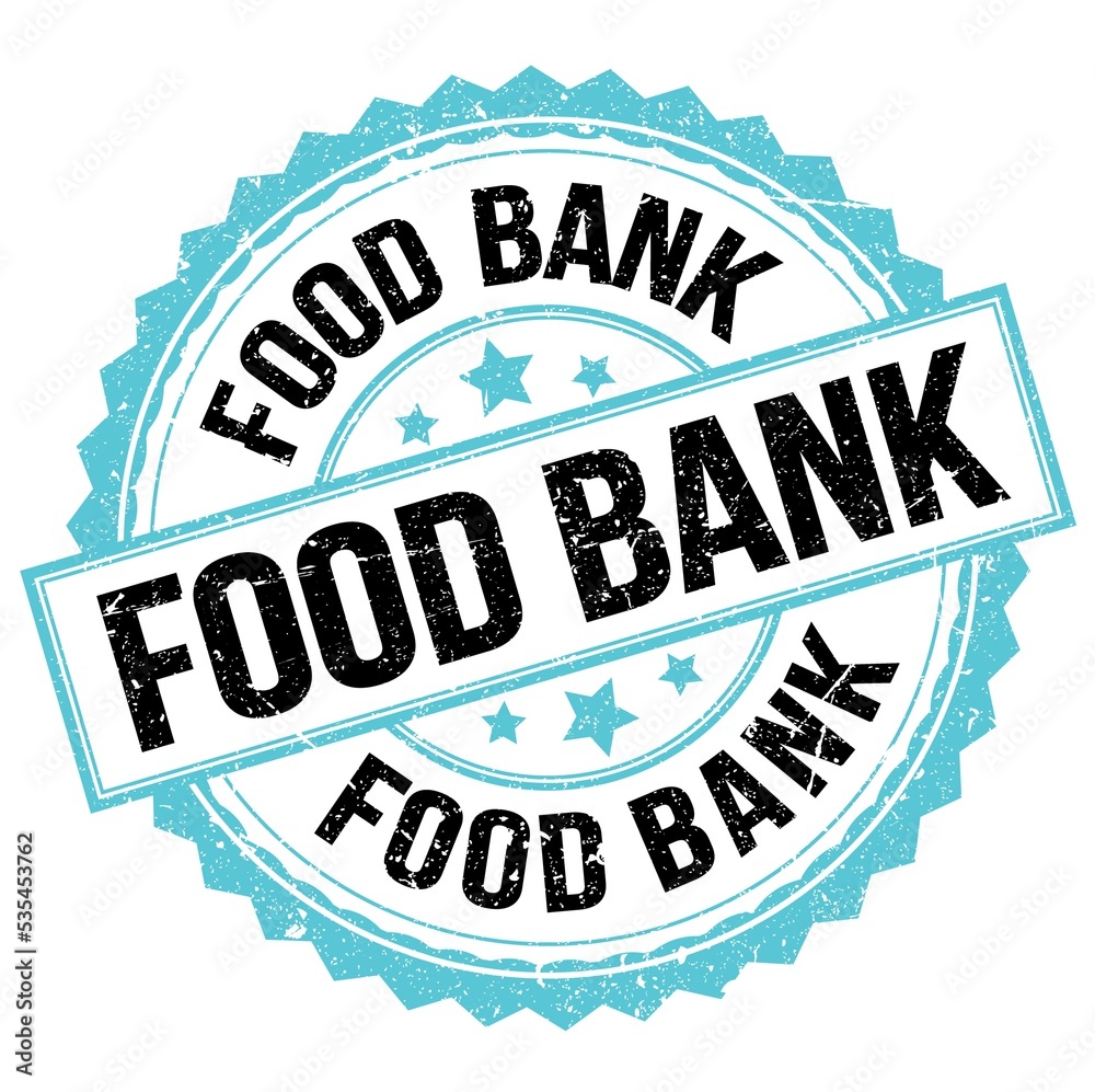 FOOD BANK text on blue-black round stamp sign FOOD BANK text on blue-black round stamp sign