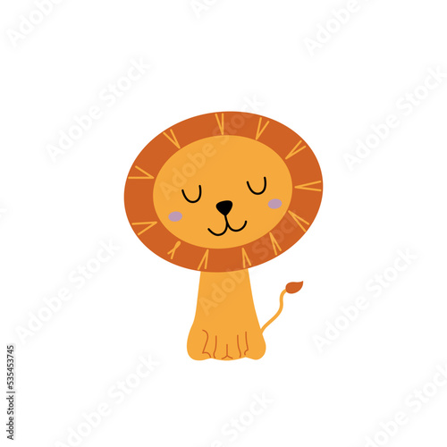 Fototapeta Naklejka Na Ścianę i Meble -  Little Cute Orange Lion Cartoon Illustration isolated on White