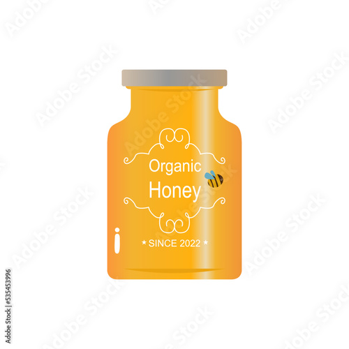 Gold Organic Honey with Ornamental Label isolated On White