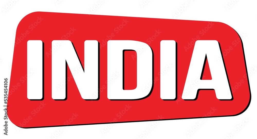 INDIA text on red trapeze stamp sign. INDIA text on red trapeze stamp sign.