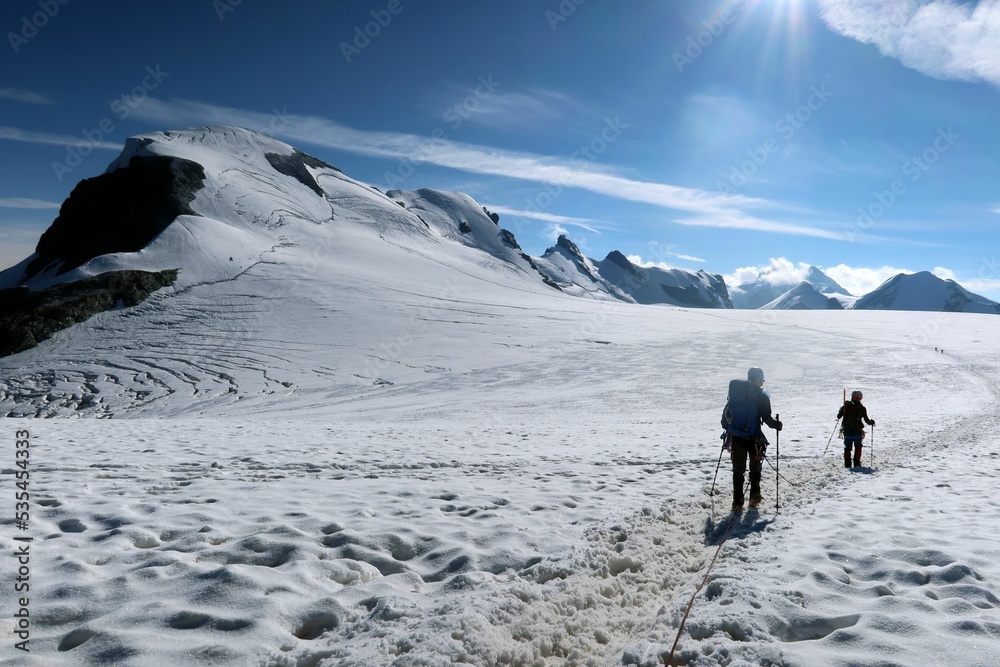 Multi day summer expedition through some glaciers in the alps. On the Monterosa massif starting from Zermatt and summiting multiple 4000m mountains Multi day summer expedition through some glaciers in the alps. On the Monterosa massif starting from Zermatt and summiting multiple 4000m mountains