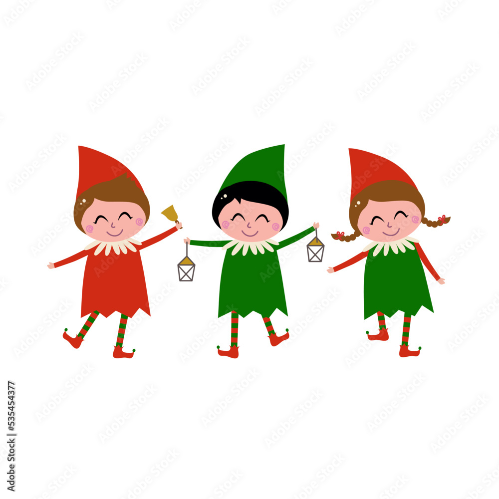 Cute Christmas Elves isolated on White Background Cute Christmas Elves isolated on White Background