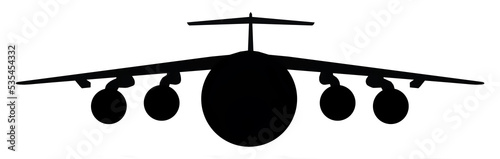 Silhouette mit der Vorderansicht eines Transportflugzeuges
