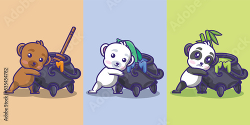 A collection of cute bear sets of mascot logo object icons 