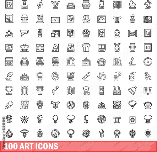 100 art icons set. Outline illustration of 100 art icons vector set isolated on white background