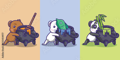 A collection of cute bear sets of mascot logo object icons 