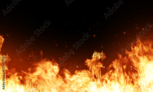 Fire and spark on black background photo