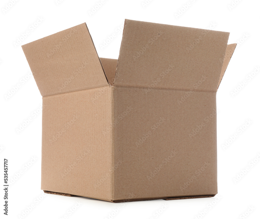 One open cardboard box on white background One open cardboard box on white background
