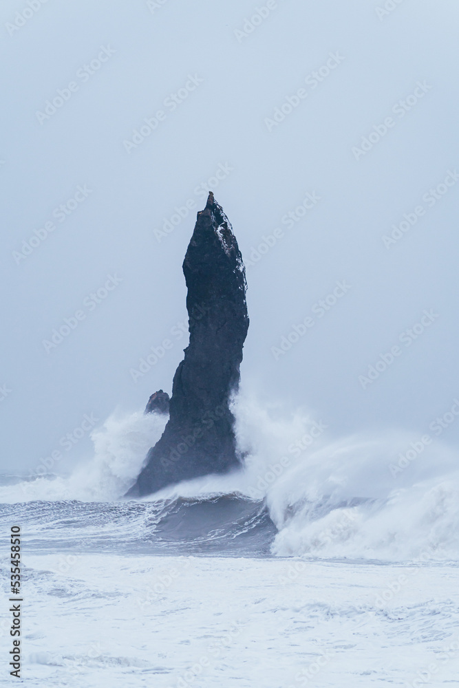 The sea hits the rocks with great violence in iceland